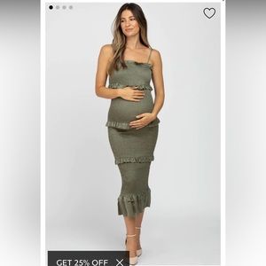 Pink blush smocked satin dress.